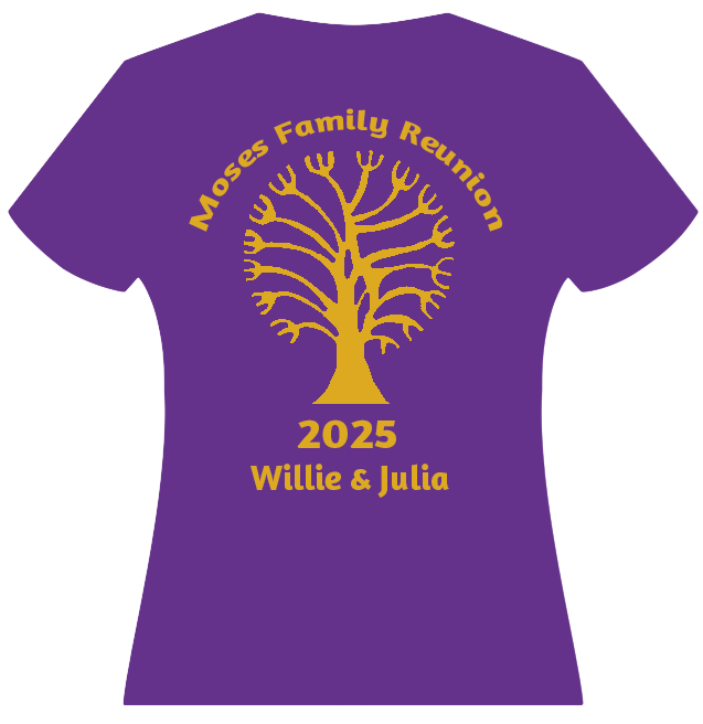 Purple tee shirt, gold tree logo